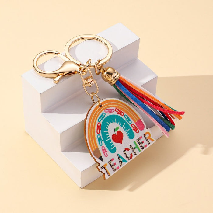 Wholesale Graduation Season Rainbow Wooden Tassel Keychain JDC-KC-RongRui076