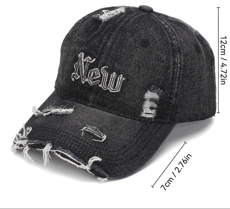 Wholesale Washed Denim Baseball Cap with Distressed Vintage Embroidery Unisex Casual Hat