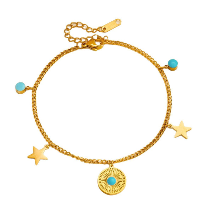 Wholesale Stainless steel anklet  Gradient Blue Stone Star Round Pendan