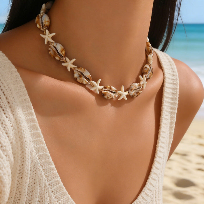 Wholesale Zinc Alloy Layered Necklace with nut Tree Starfish Flower Pendant