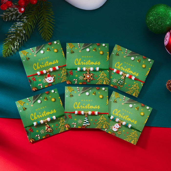 Wholesale Colorful Christmas Bracelet Simple Christmas Tree Snowflake Pendant Polymer Clay Braided Bracelet