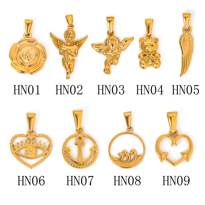 Wholesale 6pcs/set Love Angel Bear Stainless Steel Plated 24K  Pendant Accessories