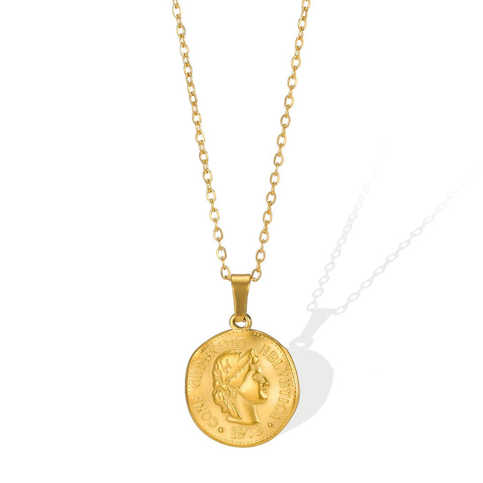 Wholesale Portrait coin 18K gold bracelet stainless steel jewelry small figure round pendant tag