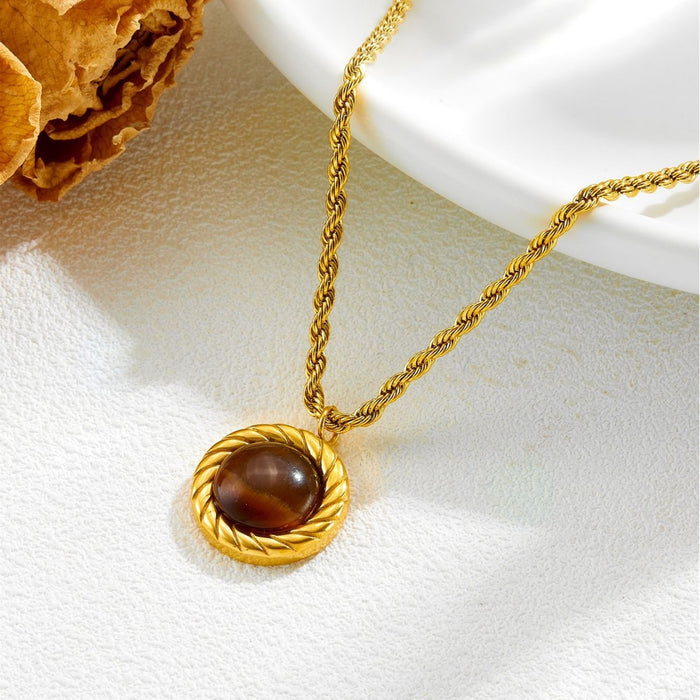 Wholesale Real natural tiger eye stone retro twist titanium steel necklace