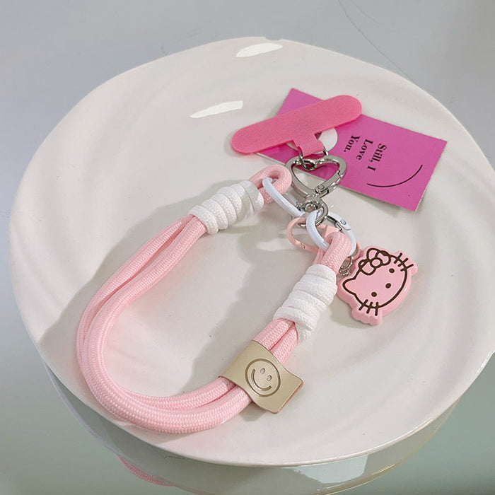 Wholesale Dual-tone clasp girl pink 3D cat phone chain keychain