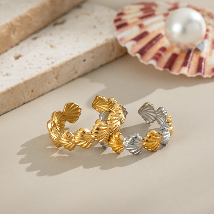 Wholesale Stainless steel color blocked shell open ring, niche and versatile jewelry wholesale