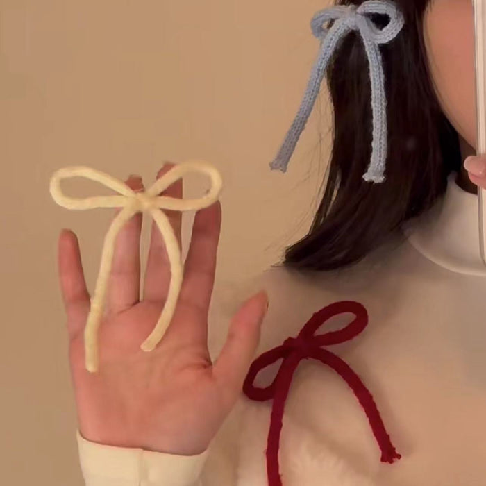 Wholesale  plush candy color  colorful wool hairpin bow knitted bangs clip hair accessories hairpin