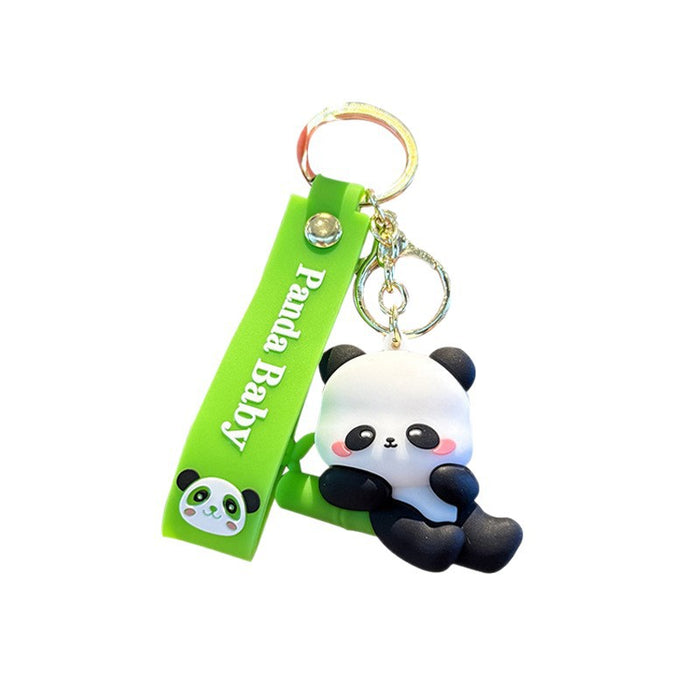 Wholesale Cute Cartoon Panda Keychain Soft PVC Bamboo Panda Handstand Decorative Accessory