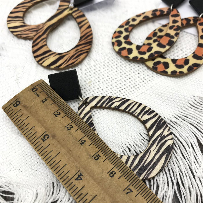 Wholesale Leopard Zebra Raindrop Long Earrings Wood JDC-ES-FaXin008