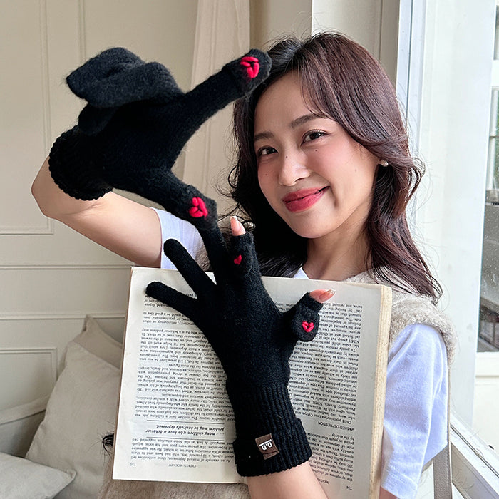 Wholesale Cute Knitted Open Finger Flip Cover Gloves