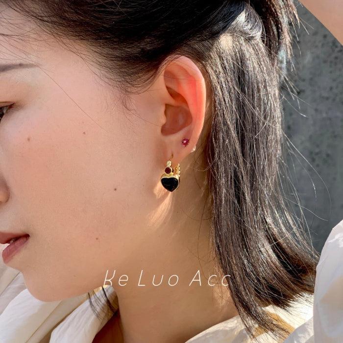 Wholesale Vintage natural gemstone jewelry, niche, light luxury, high-end accessories, ear loops, ear buckle earrings