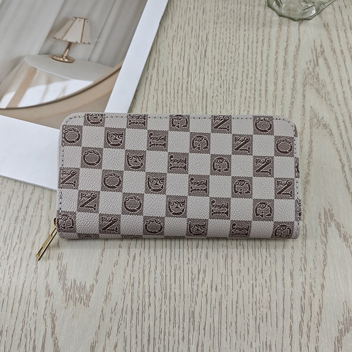 Wholesale Faux Leather Women S Long Wallet Pink Letter Print Zip Around Retro Style Casual Fashion Accessory