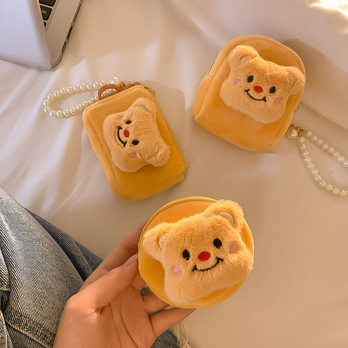 Wholesale Cute Bear Plush Card Bag Women's Mini Coin Purse Student Schoolbag Keychain Pendant Portable Headset Bag