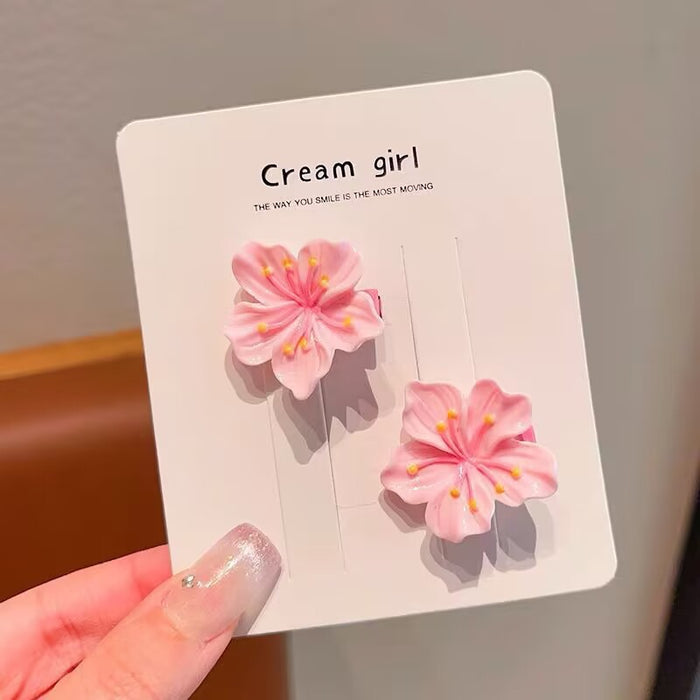 Wholesale Plastic Cherry Blossom Hair Clips Set Spring Floral Hair Accessories for Girls