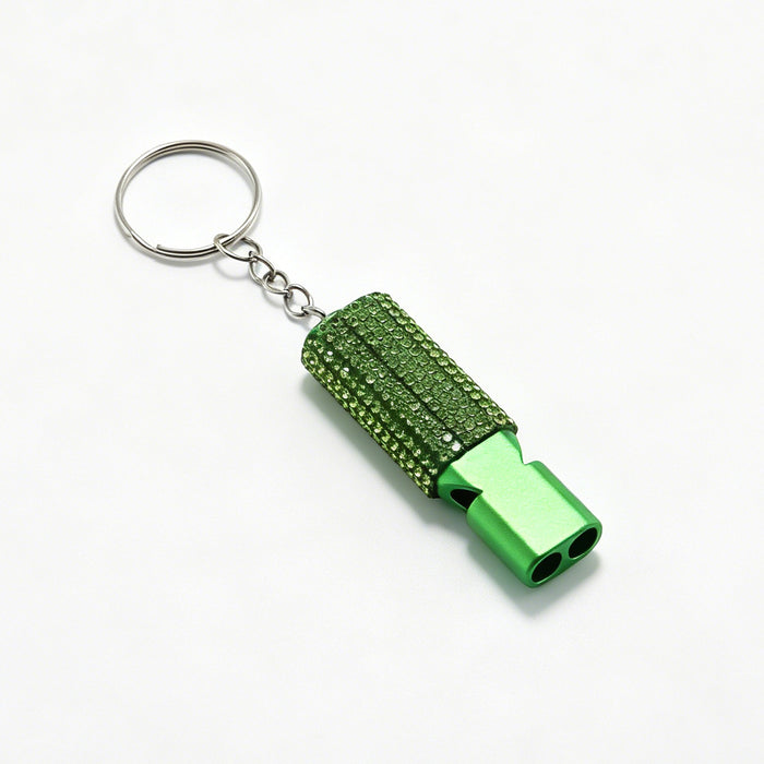 Wholesale Trendy Aluminum Alloy Whistle Keychain Double Tube Self Defense With Rhinestone Accent For Outdoor Survival Fashion Accessory