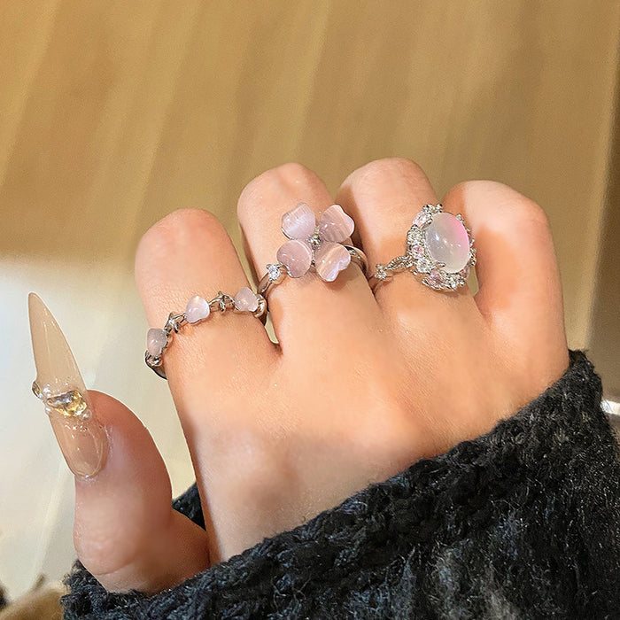 Wholesale Imitation Jade Marrow Butterfly Ring, Rotating Four Leaf Clover Flower Style, Stacked with Finger Ring