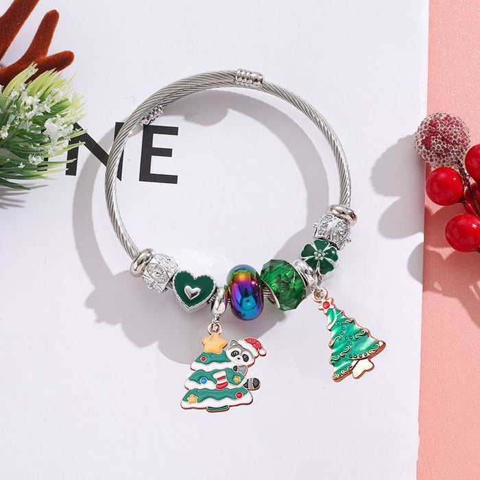 Wholesale Stainless Steel Christmas Charm Bracelet Boutique Resale with Snowflake Tree Reindeer Charms MOQ≥2
