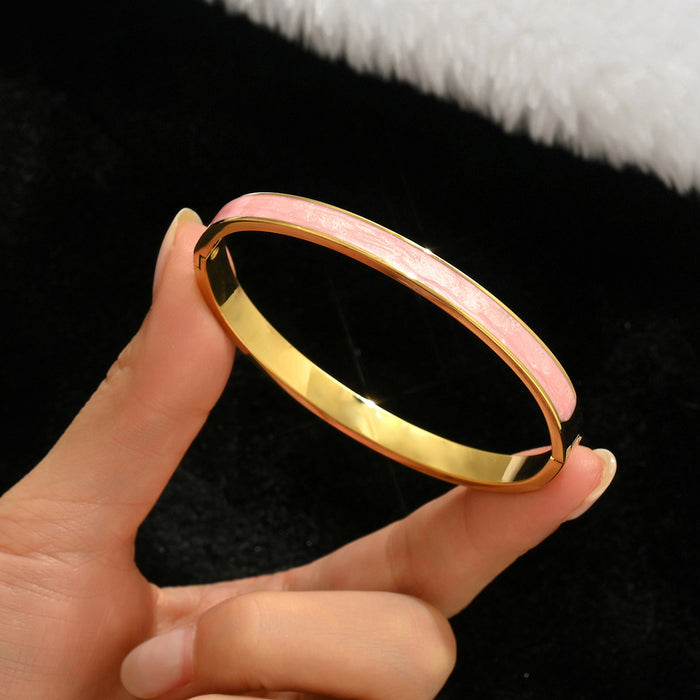 Wholesale Gold Tone Titanium Steel  Bangle Set With Rhinestone Row Trendy Jewelry Accessory For Party Or Everyday Gift