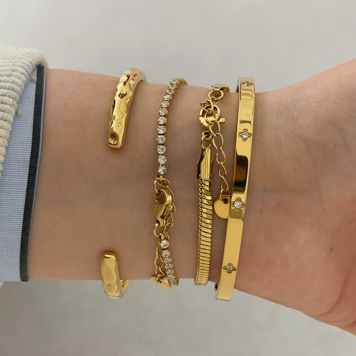 Wholesale Fashion Heart Shaped Irregular Texture Stackable Bracelet Set Stainless Steel Electroplated Women S Jewelry Accessory Everyday Wear
