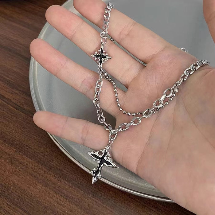 Wholesale Black cross necklace, niche luxury sweater chain, hoodie accessory