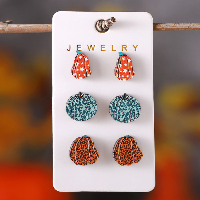 Wholesale Thanksgiving Leopard Plaid Star Pumpkin Earring Set Wooden Earrings Earrings Gift