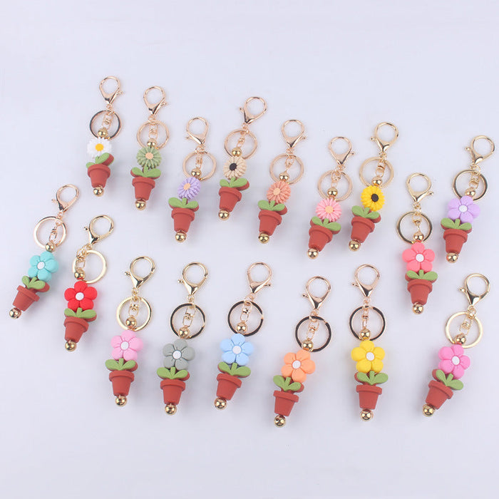 Wholesale Cartoon Daisy Flower Silicone Beaded Keychain JDC-KC-GuangTian010