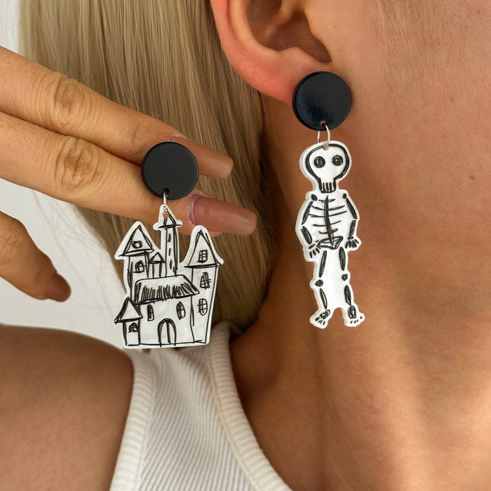 Wholesale Acrylic Halloween ghost house skeleton dark high-end ladies earrings