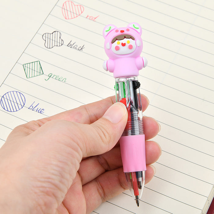 Wholesale Random Cute Mini Four Color Press Ballpoint Pen Cartoon Animal Series Color Pen Student