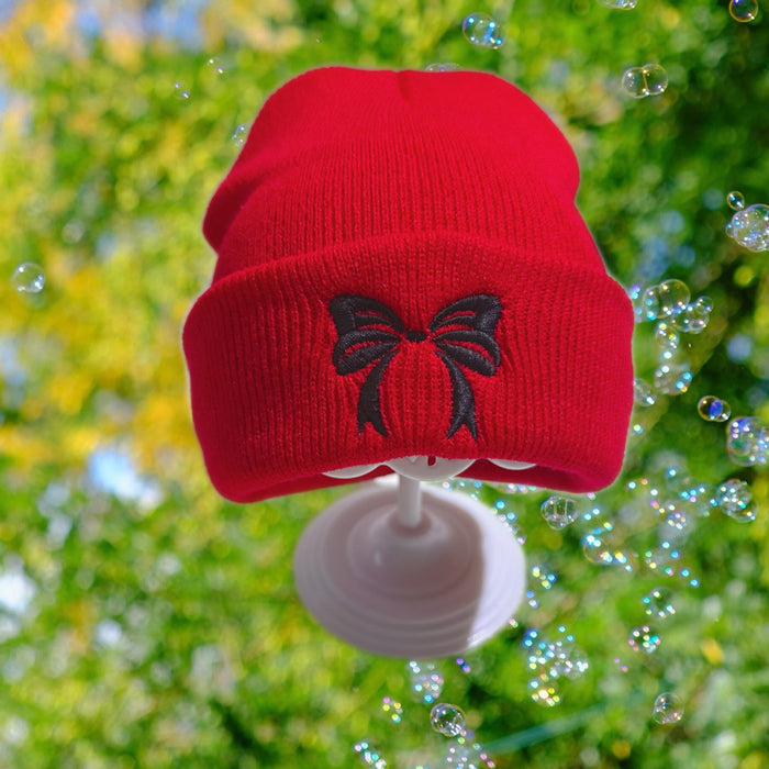 Wholesale Children' s new butterfly embroidery knitted hat double layer warm pullover acrylic wool hat