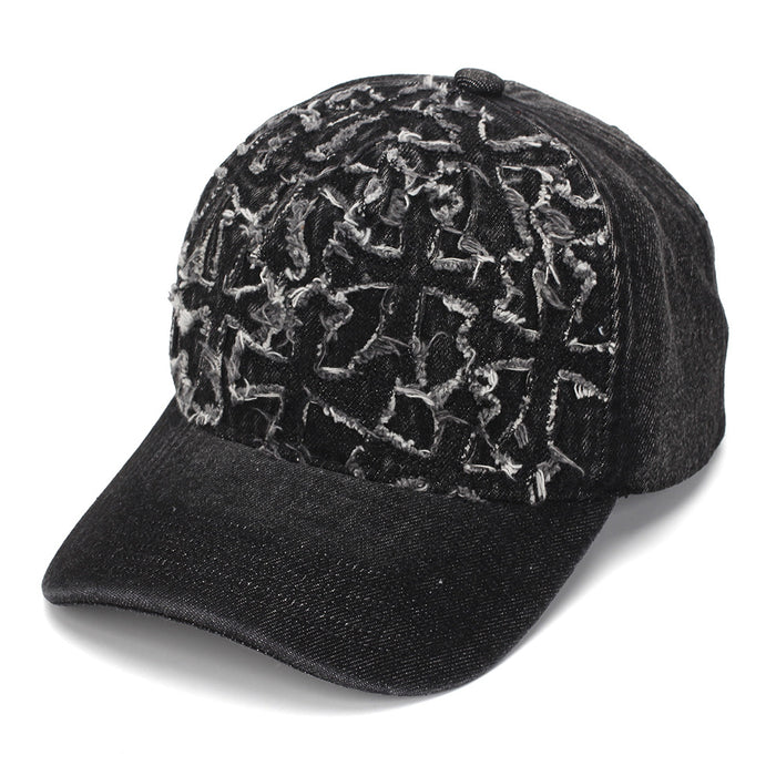 Wholesale Stylish Women' s Soft Top Washed Denim Baseball Cap with Cross Embroidery Sun Protection Hat