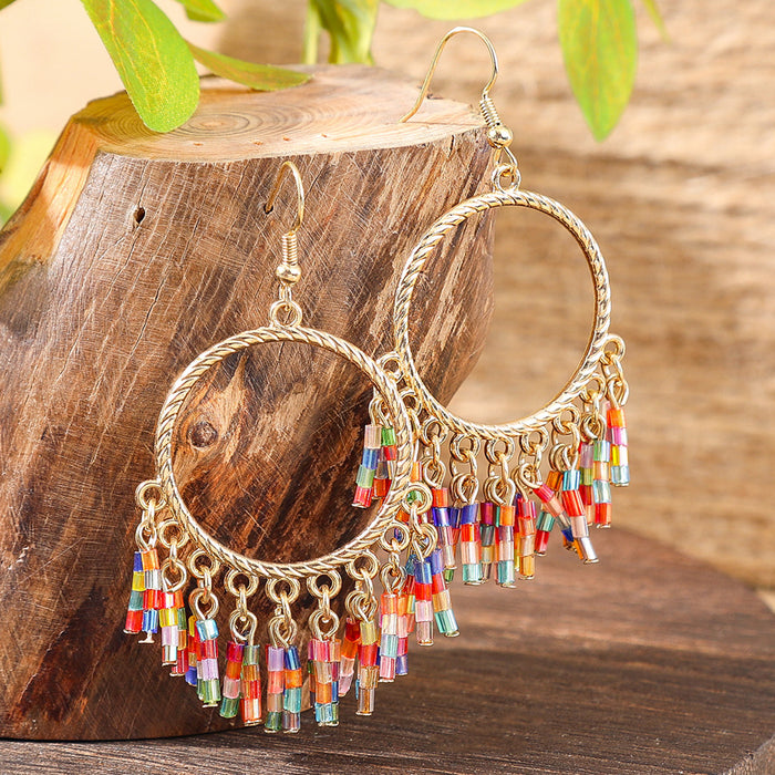 Wholesale Bohemian Tassel Geometric Drop Earrings Electroplated Zinc Alloy Jewelry Accessory MOQ≥2