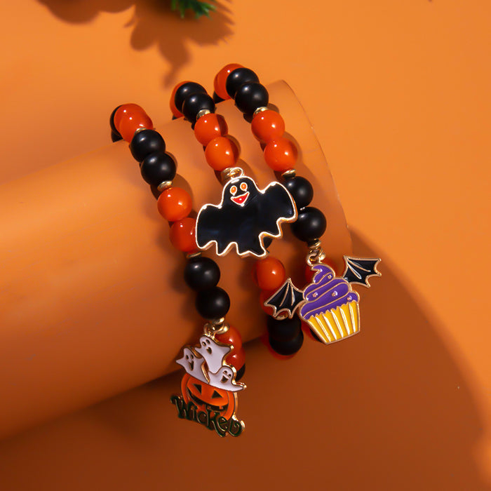 Wholesale  Bracelet suit European and American Ghost Pumpkin Head Cat Girl Jewelry Holiday Gift Elastic Beaded Bracelet