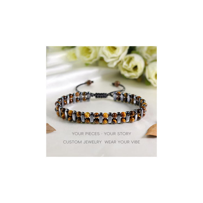 Wholesale Woven Rope Tiger Eye and Black Onyx Bracelet