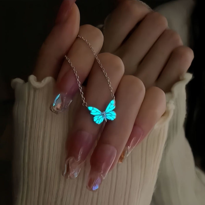 Wholesale Butterfly necklace design, high-end blue glowing dynamic butterfly bracelet, aurora collarbone chain