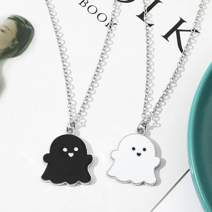 Wholesale Cartoon color oil dripping ghost necklace black and white ghost pendant personality simple cool niche  jewelry