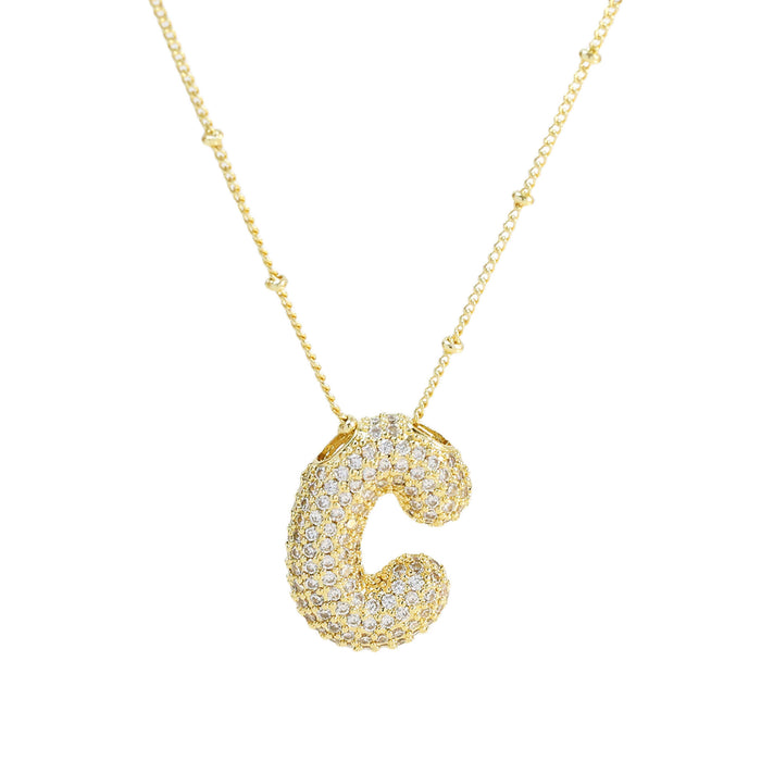 Wholesale 18k Brass Zircon Balloon 26 English Letters Necklace JDC-NE-BaiYi003