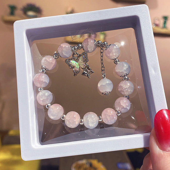 Wholesale Electroplated Glass Glaze Butterfly Ice Crack Bow Beaded Bracelet