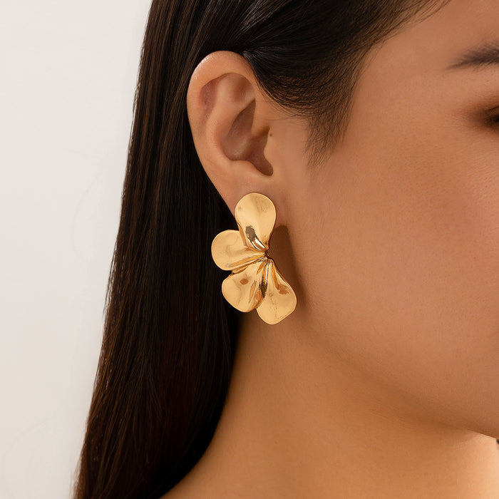Wholesale Personalized Double layered Five petal Flower Earrings with Vintage Striped Leaves and Tassel Earrings
