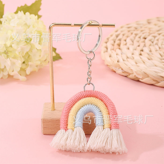 Wholesale Colorful hand-woven polyester rainbow tassel small pendant bag keychain ornaments
