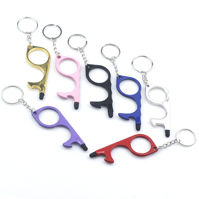 Wholesale Gold Electroplated Metal EDC Multi Function Touchless Door Opener Keychain Car Key Accessory Boutique Resale