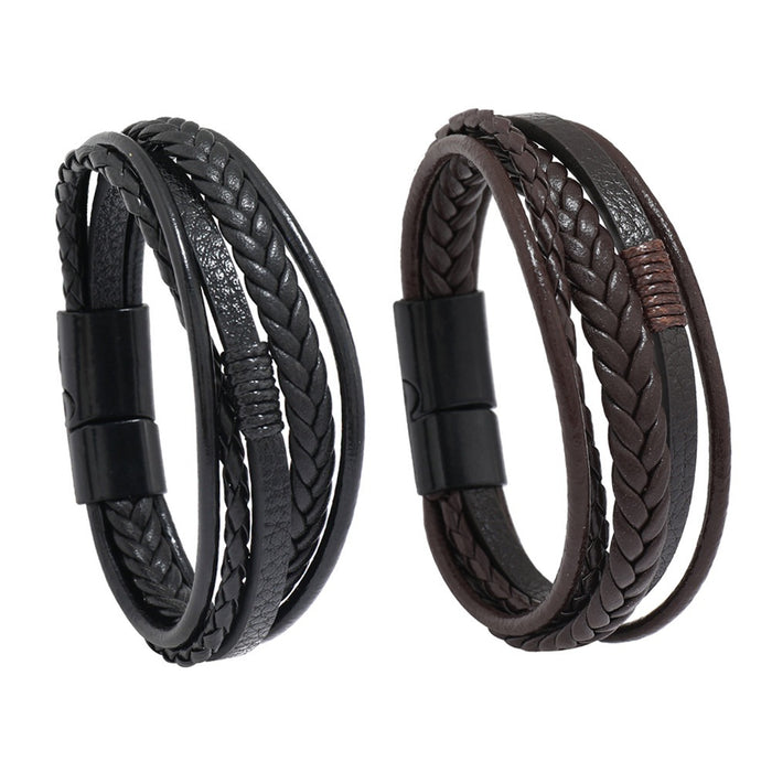 Wholesale Retro Leather Bracelet Fashion Simple Style Alloy Magnetic Buckle Hand-woven Men's Bracelet Personality Jewelry JDC-BT-XH009