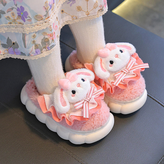 Wholesale New Winter Children's Cotton Slippers for Girls Cute Warm Plush Rabbit Furry Baby Home Cotton Slippers JDC-SP-Langd006