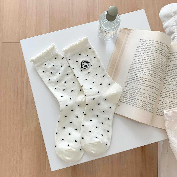 Wholesale Embroidery puppy polka dot socks pile socks combed cotton