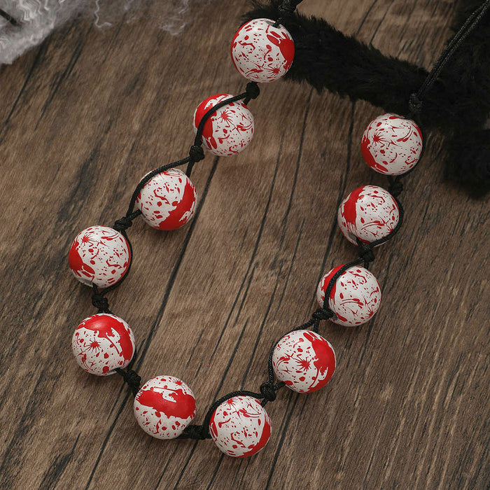 Wholesale Halloween Pumpkin Spider Print Wooden Bead Necklace JDC-NE-JunJie003