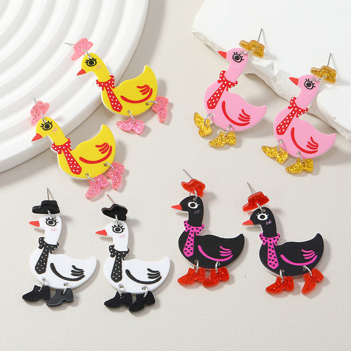 Wholesale Duck Detective cute acrylic women' s earrings European and American personality funny exaggerated earrings