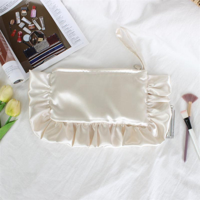 Wholesale Stylish Satin Finish Ruffle Trim Clutch Handbag Wine Red Polyester Small Evening Purse For Women Zipper Closure Party Bag