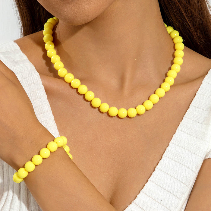 Wholesale Dopamine Candy Color Acrylic Beaded Necklace and Bracelet Set Jewelry Accessory MOQ≥5