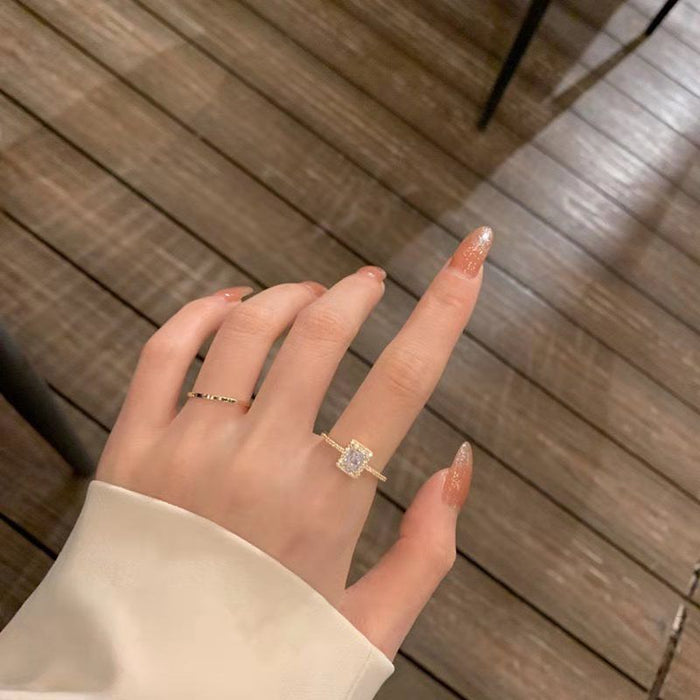 Wholesale Zircon Super Sparkling Square Diamond Adjustable Opening Ring