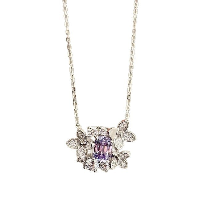 Wholesale Light luxury high-end purple diamond necklace with full diamond inlay, niche unique design, versatile temperament, collarbone chain