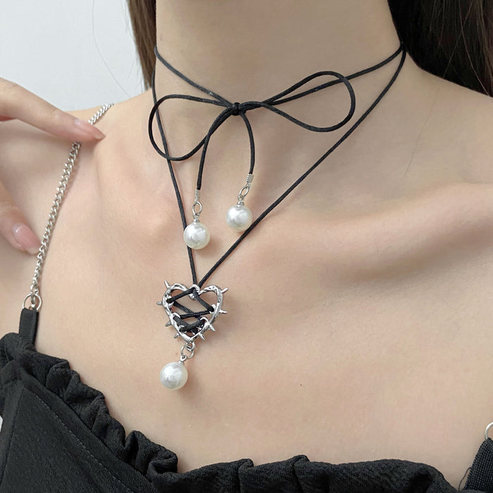 Wholesale Thorns Love Wrap Ribbon Pearl Pendant Alloy Necklace JDC-NE-MiaoYa003